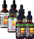 NUSAVA Unflavored D3 K2, Strawberry Flavored D3 K2 & Vitamin B12 Liquid Drops Bundle — Daily Wellness Liquid Vitamins for Energy & Immune Support — Non-GMO, Gluten-Free, 2pk Each