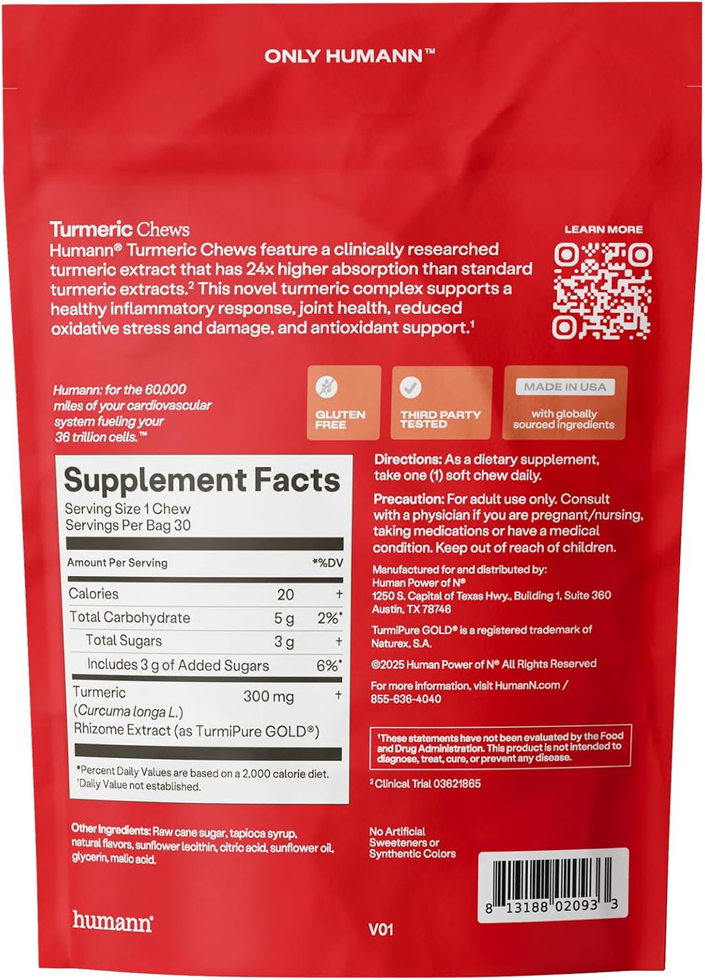 HumanN Turmeric Chews Supplement – Clinically Studied High Absorption Curcumin Complex - Orange Citrus Flavor – from SuperBeets Makers – Joint Health – 30 Count