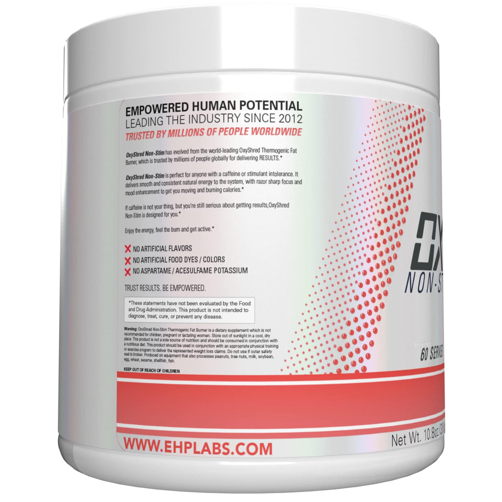 EHP Labs OxyShred Non Stimulant Pre Workout Powder - Stim Free Pre Workout, Caffeine Free Preworkout for Men & Women with L Glutamine & Acetyl L Carnitine - Peach, 60 Servings