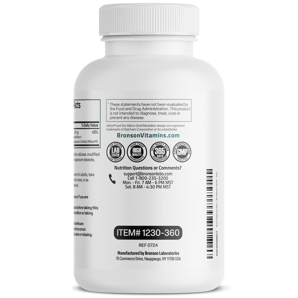Bronson Magnesium Glycinate 200 MG Chelated High Absorption, 60 Capsules | Stress Relief, Sleep, Heart Health, Nerves, Muscles, and Metabolism Support, Vegetarian, Non-GMO, Gluten Free, Soy Free