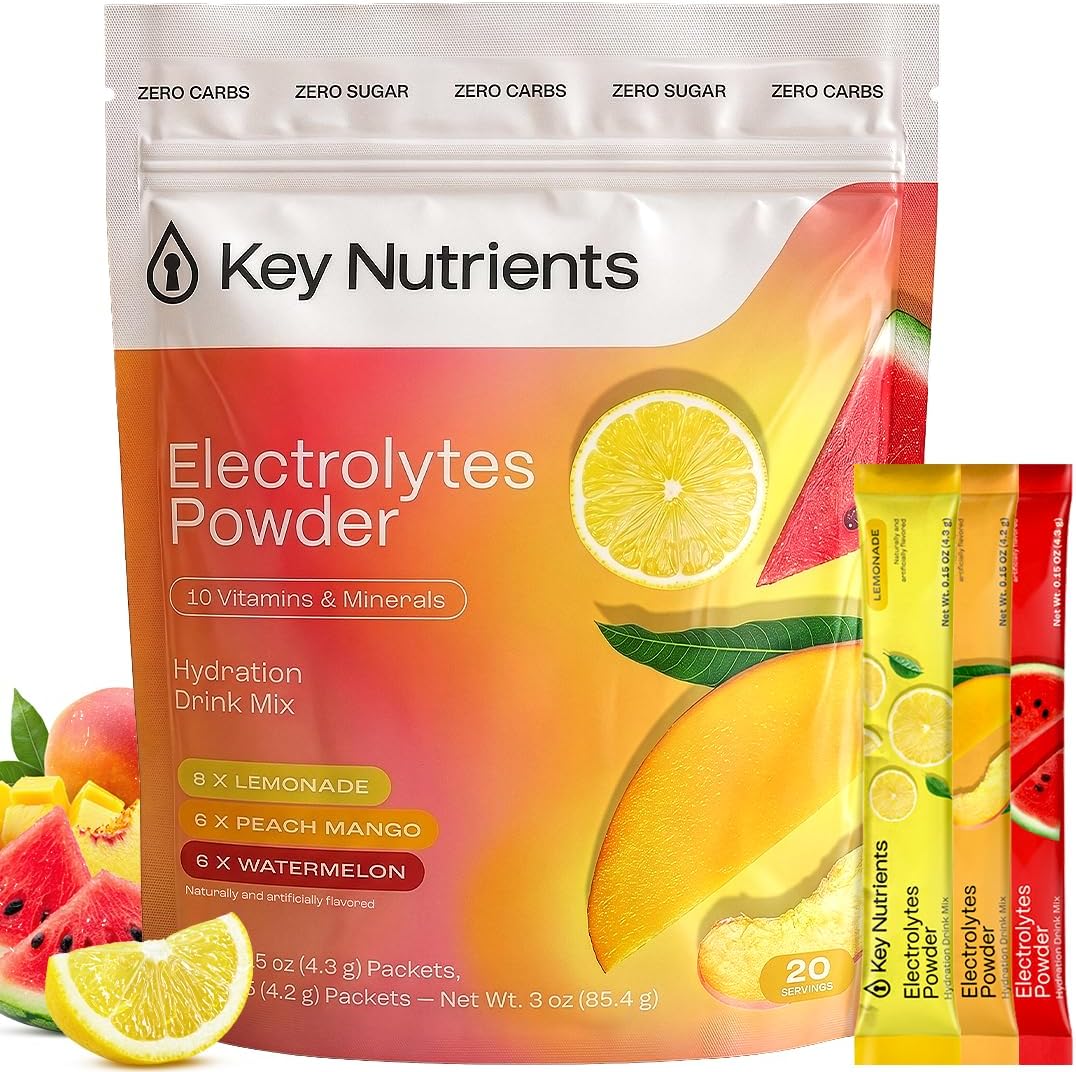KEY NUTRIENTS Electrolytes Powder Bundle, Refreshing Lemonade 90 Servings Jar + Variety Pack 20 Count Packets, Sugar Free Hydration Travel Drink Mix with Vitamins & Minerals, No Calories