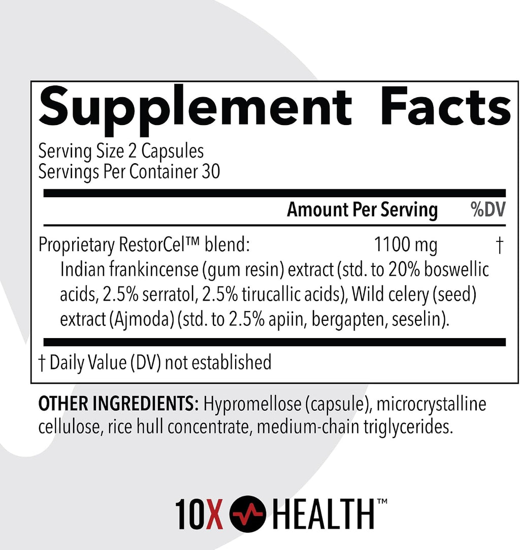 10X Health Joint Support Supplement - 60 Vegan Capsules | Cartilage Support Supplement: RestorCel Blend, Mobility Support for Knees & Hips, Vegan, 60ct