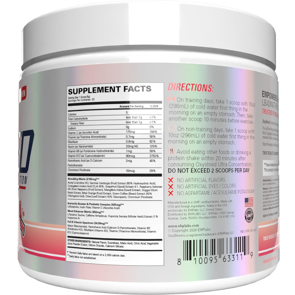 EHP Labs OxyShred Pre Workout Powder - Preworkout Powder with L Glutamine & Acetyl L Carnitine, Energy Boost Drink - Cosmic Blast, 60 Servings