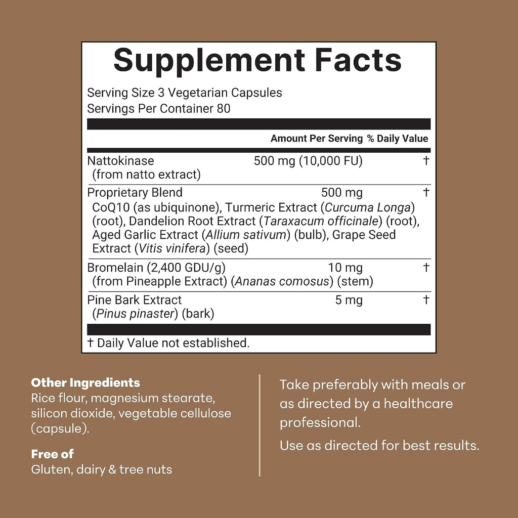 Micro Ingredients Nattokinase 10,000 FU Per Serving, 240 Veggie Capsules | Natural Natto Extract with CoQ10, Turmeric, Aged Garlic & Pine Bark Extract. Non-GMO, Gluten Free.