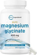 Micro Ingredients Pure Magnesium Glycinate 400mg Per Serving, 240 Capsules | Chelated Mineral Supplements with Elemental Form | Non-GMO, Filler Free