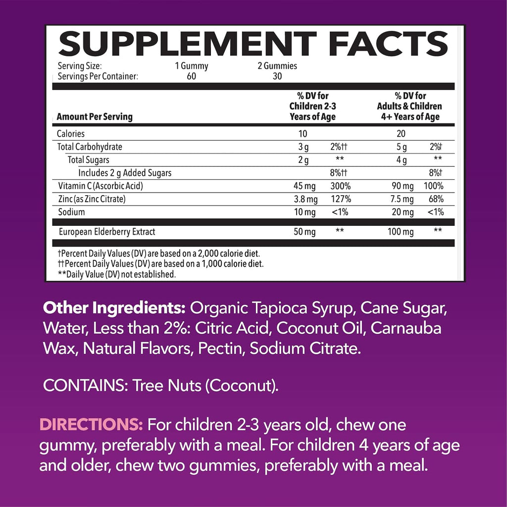 Elderberry Gummies for Kids with Vitamin C & Zinc, Berry, 30 Servings | Vegan, Non-GMO, Gluten Free Immune Support for Children, Daily Defense with Antioxidants & Essential Nutrients, 60 Count