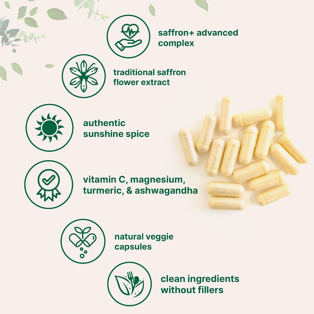 Micro Ingredients Saffron+ Advanced Supplements, 60 Vegetarian Capsules | 10-in-1 with Saffron Extract, Magnesium Glycinate, Turmeric Curcumin, KSM-66 Ashwagandha & Vitamin C. Filler-Free, Non-GMO.