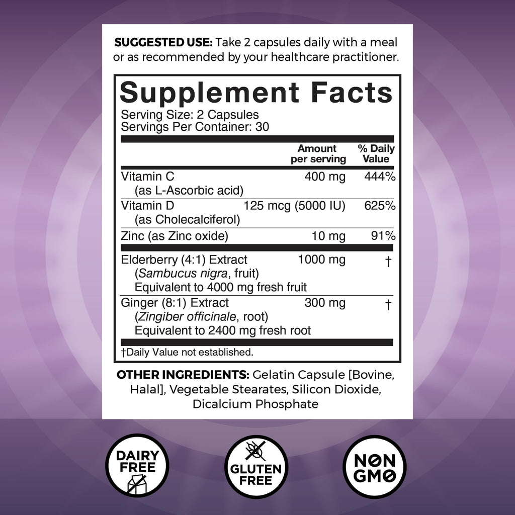 Viva Naturals Elderberry with Vitamin C and Zinc for Adults - 5 in 1 Sambucus Black Elderberry Capsules with Vitamin D3 5000 IU Immunity Supplement, Sambucus Elderberry Immune Support Supplement