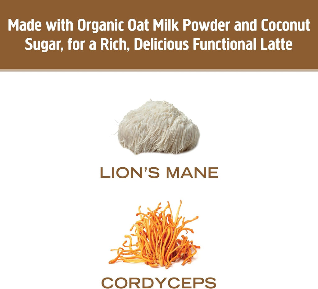 OM MUSHROOM SUPERFOOD Coffee Latte Blend – Functional Mushroom Powder with Lion’s Mane & Cordyceps – Energy, Focus & Mental Clarity Support – 8.47 oz Canister (30 Servings)