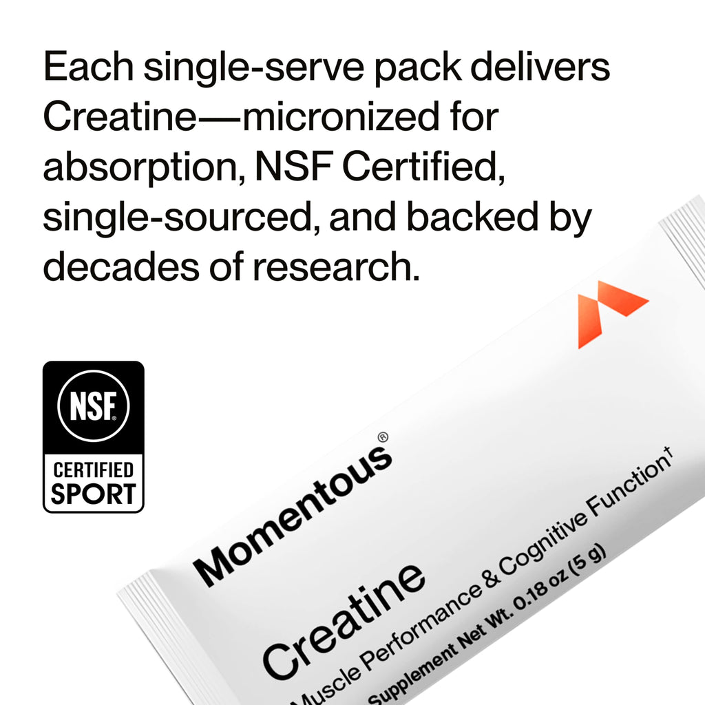Momentous Creatine Monohydrate Powder - Creatine Powder - Supports Strength, Lean Muscle, & Recovery for Men & Women - NSF Certified for Sport - 5 g per Serving - 90 Servings