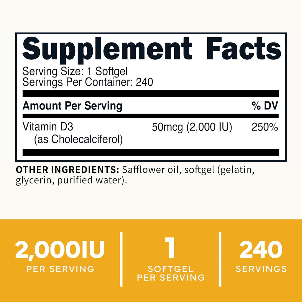 Type Zero Vitamin D3 2000 iu, 240 Softgels - Non-GMO & Gluten Free