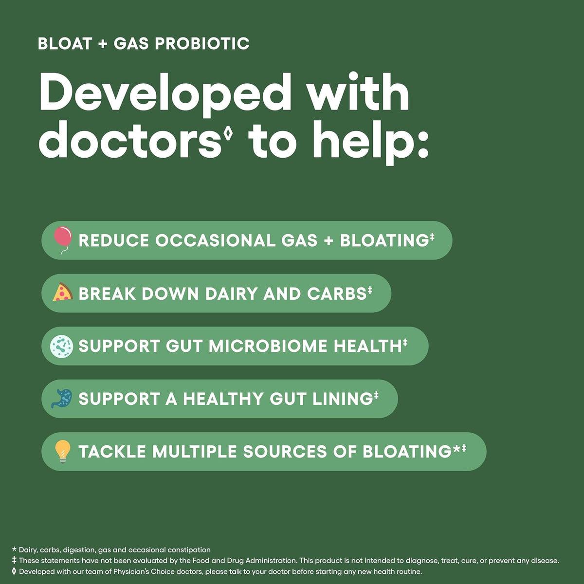 Physician's CHOICE Bloat & Gas Probiotic 30ct + 60 Billion Probiotic 30ct - Digestive Wellness Bundle