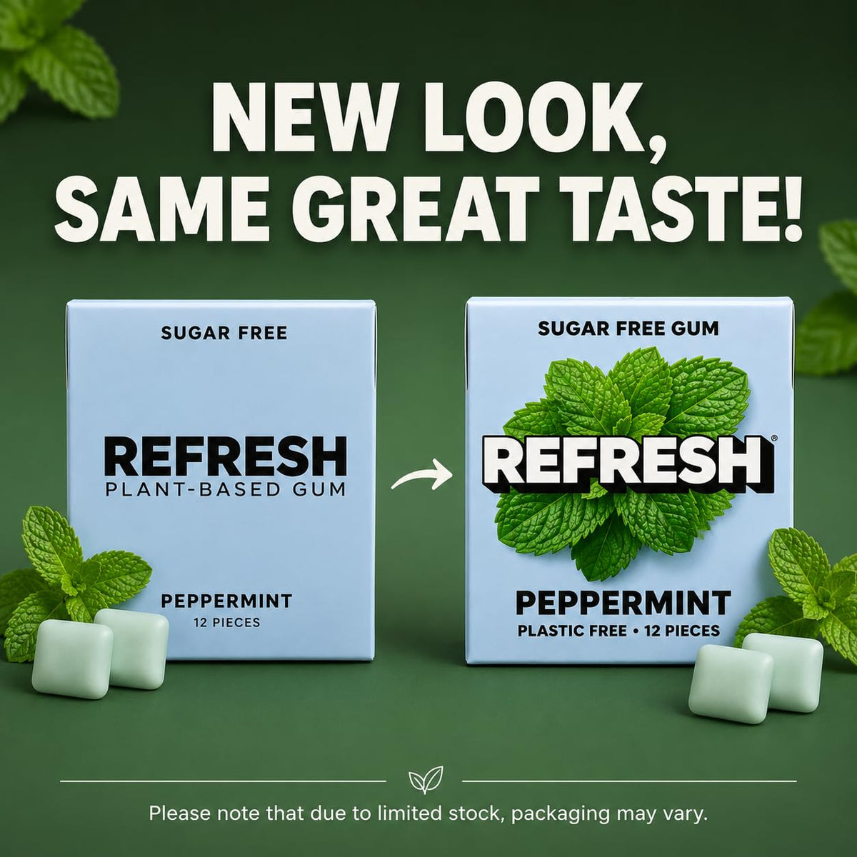 Refresh Sugar Free Chewing Gum with Xylitol, Garden Mint, 12 Pack