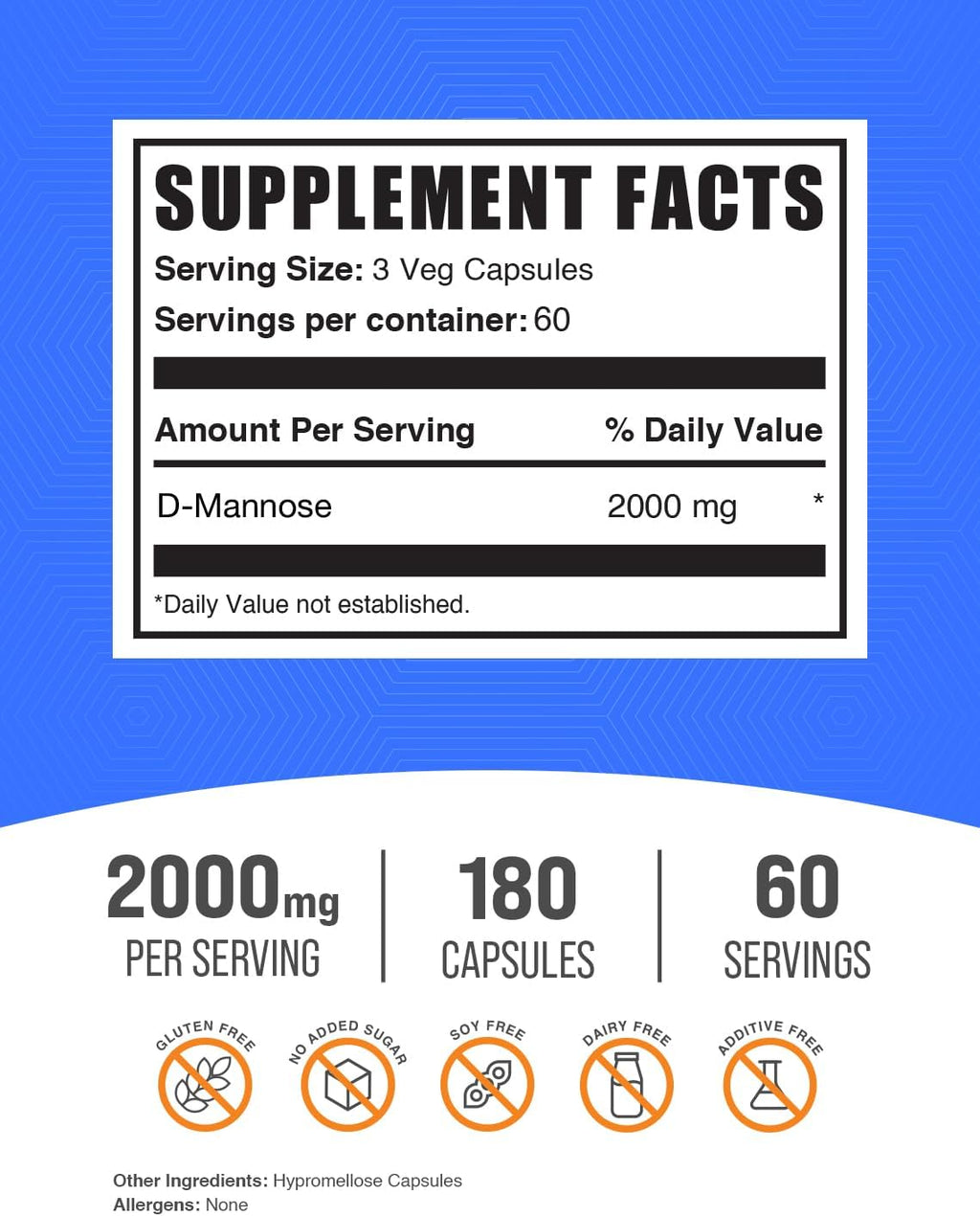 BulkSupplements.com D-Mannose Capsules - D-Mannose Supplement, for Urinary Tract Support - Vegan & Gluten Free, 3 Capsules per Serving (2000mg), 180 Count (Pack of 1)