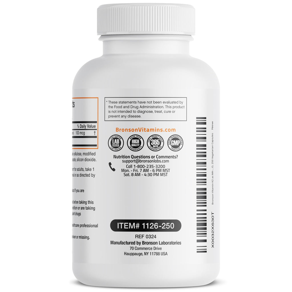 Bronson Vitamin K2 as MK-7 Menaquinone 100 mcg Non-GMO, 120 Capsules