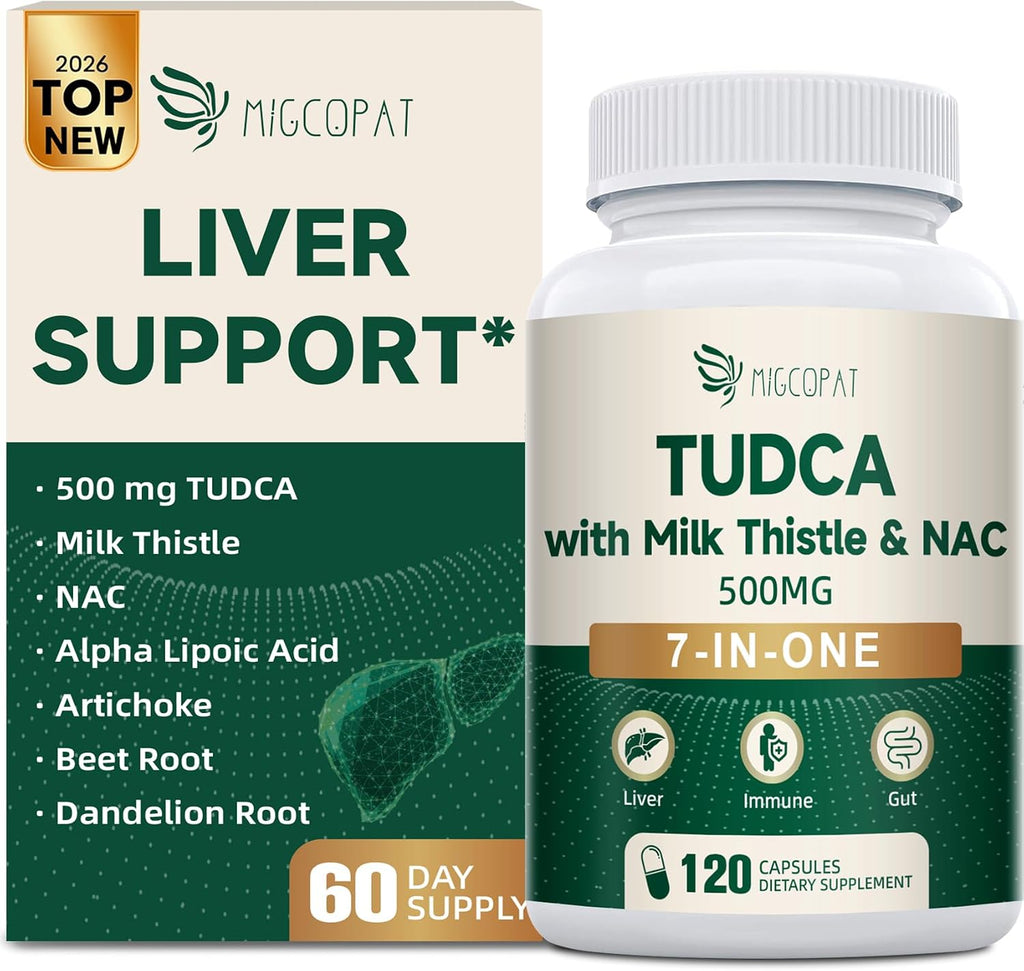 Migcopat 7-in-One TUDCA Supplement, 3650mg with Milk Thistle, NAC, Alpha Lipoic Acid, Dandelion Root, Bile Salts TUDCA for Liver Cleanse Detox & Repair, Bile Flow and Digestive Support - 120 Capsules