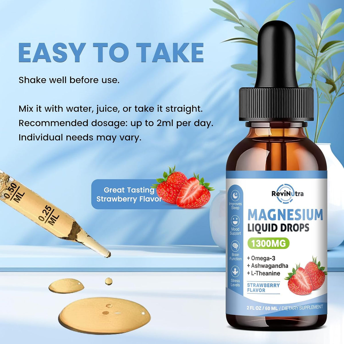 2 Pack Triple Magnesium Complex Liquid Drops Strawberry & Grape Flavor