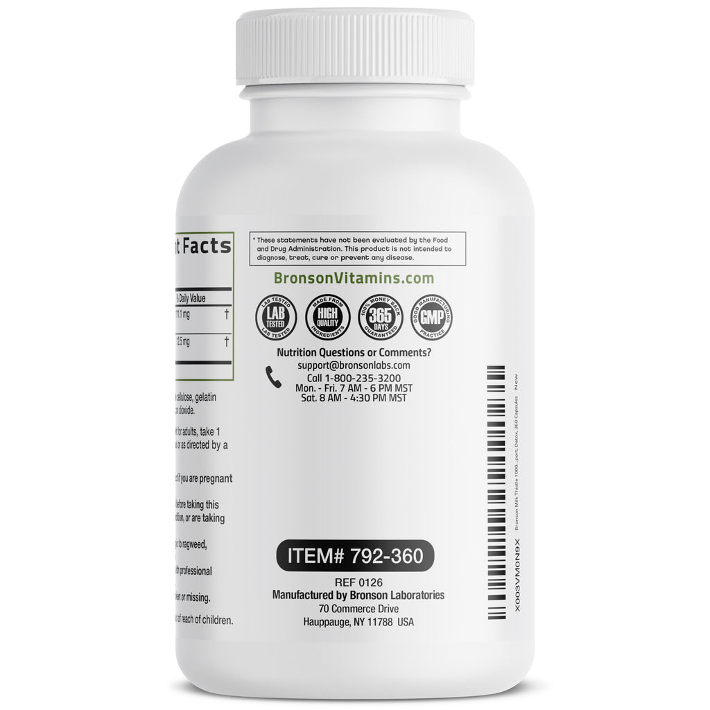 Bronson Milk Thistle Silymarin Marianum & Dandelion Extract, 120 Capsules | 2-in-1 Liver Cleanse, Health, Detox & Antioxidant Support, Non-GMO, Gluten-Free, Soy-Free