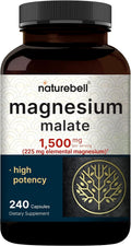 NatureBell Magnesium Malate 1,500mg, 240 Capsules | Chelated for High Absorption | Energy & Nervous System Support | Non-GMO, Gluten-Free