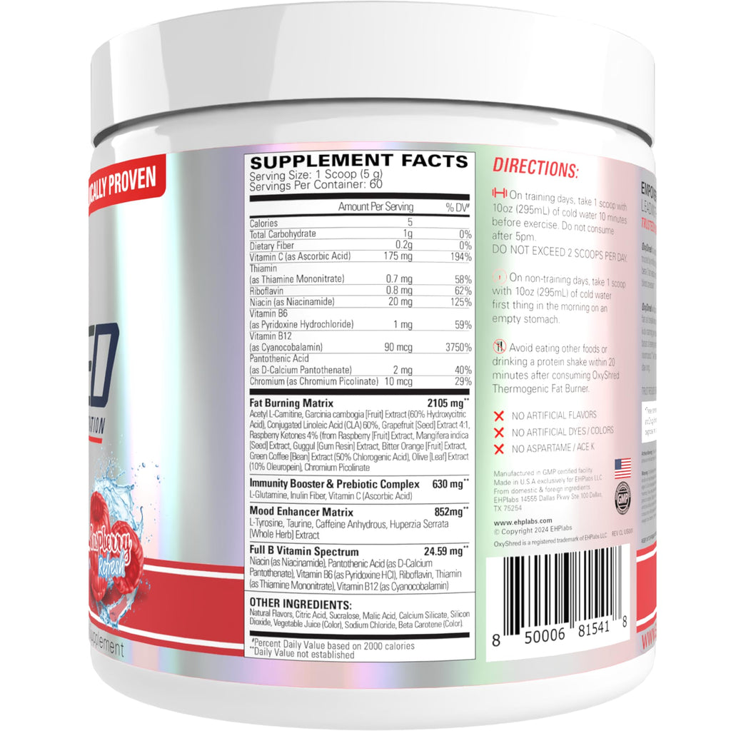 EHP Labs OxyShred Pre Workout Powder - Preworkout Powder with L Glutamine & Acetyl L Carnitine, Energy Boost Drink - Cosmic Blast, 60 Servings