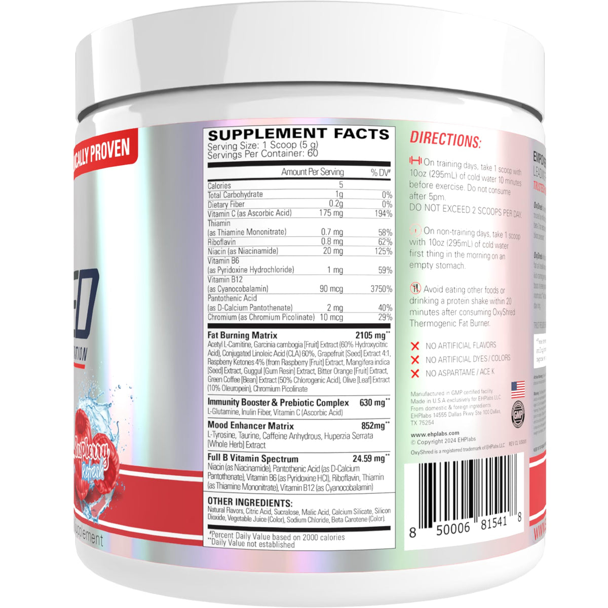 EHP Labs OxyShred Pre Workout Powder - Preworkout Powder with L Glutamine & Acetyl L Carnitine, Energy Boost Drink - Cosmic Blast, 60 Servings
