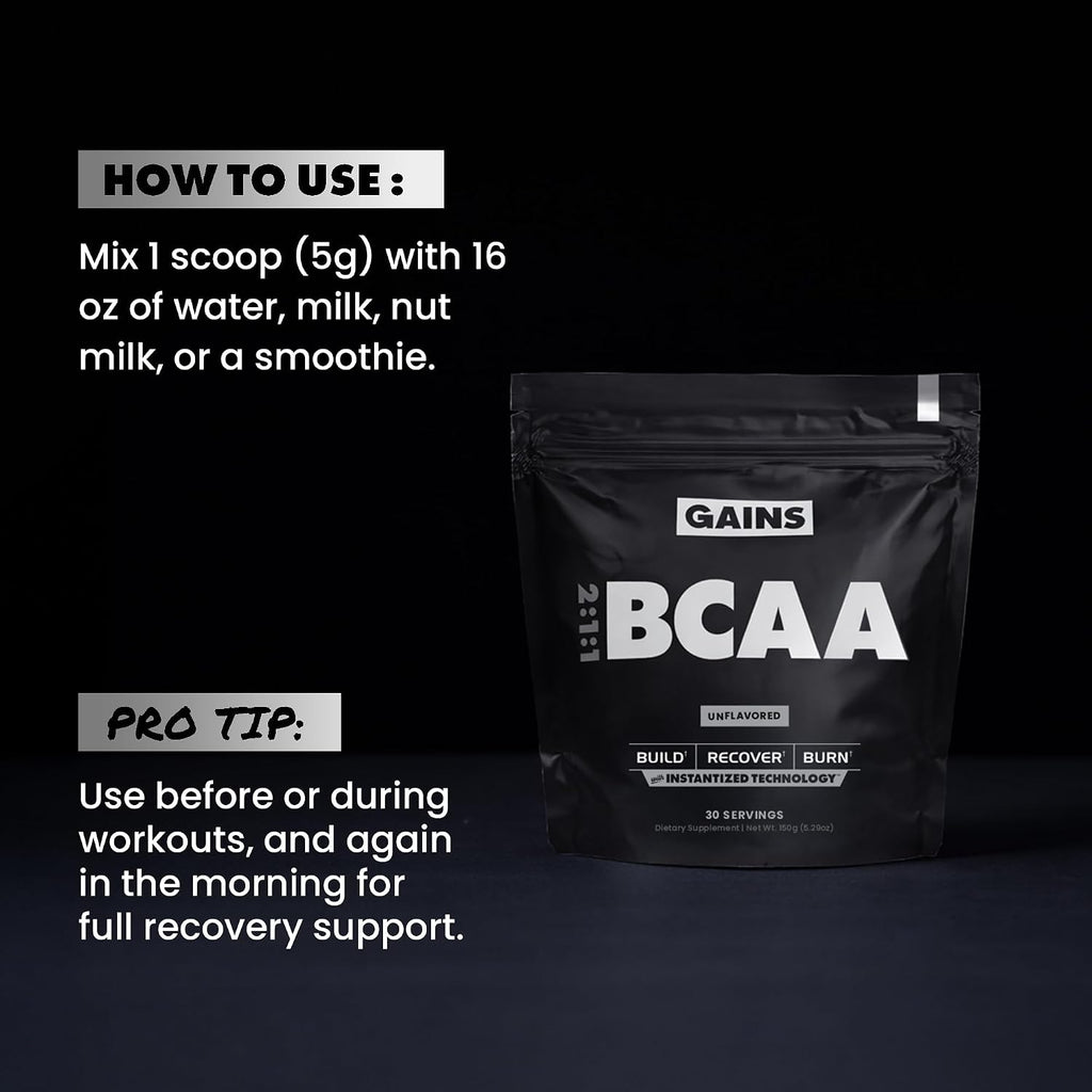 Gains in Bulk BCAA Powder, Amino Acids, Unflavored, 30 Servings