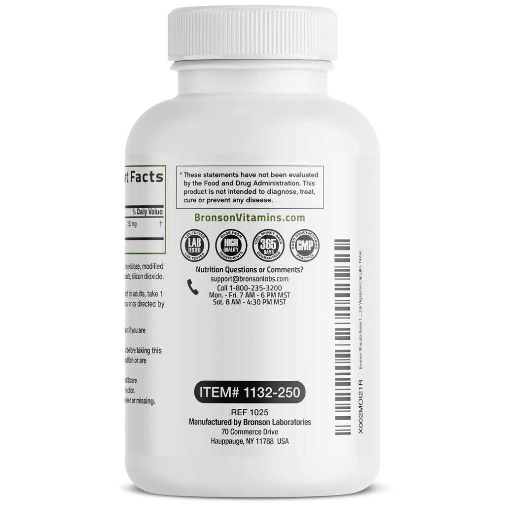 Bronson Rhodiola Rosea Adaptogen for Stress, Mood & Energy, 60 Capsules | Brain Health Support, Vegetarian, Non-GMO, Gluten-Free & Soy-Free