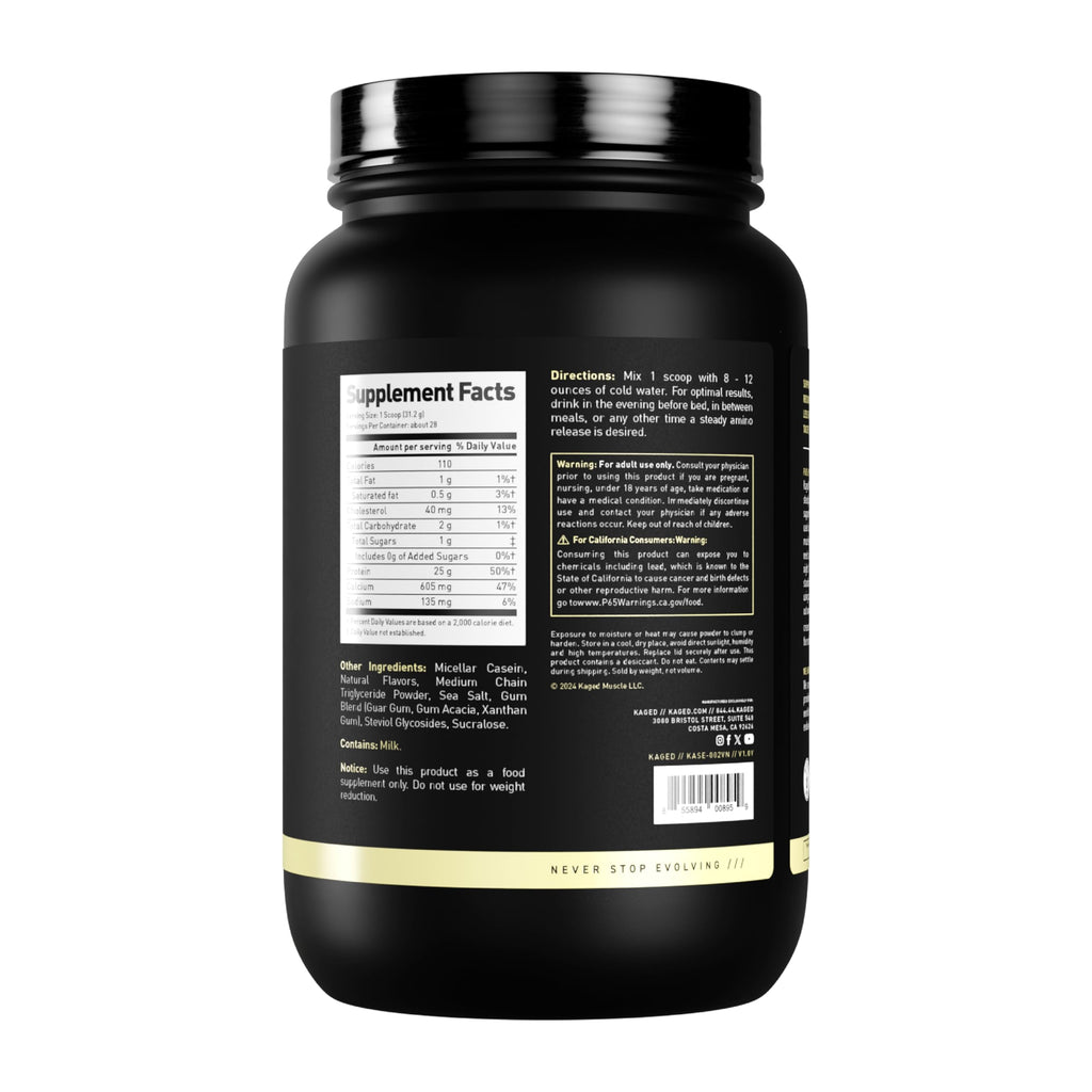 Kaged Premium Casein Protein Powder | Vanilla | Micellar Casein | Banned-Substance Free Supplement, Build Muscle, Recover Faster | Kasein | 28 Servings