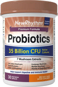 NewRhythm Probiotics 35 Billion CFU, Mushroom Probiotics Supplement for Women & Men, 7 Mushroom Extract, Turkey Tail, Reishi, Lion's Mane, Natural Prebiotics, Digestive & Immune, 30 Caps