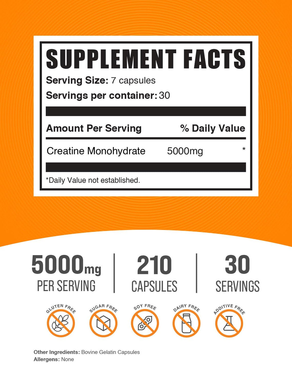BulkSupplements.com Creatine Monohydrate Capsules - Micronized Creatine Pills - Gluten Free, 7 Capsules per Serving (5000mg), 420 Count (Pack of 1)