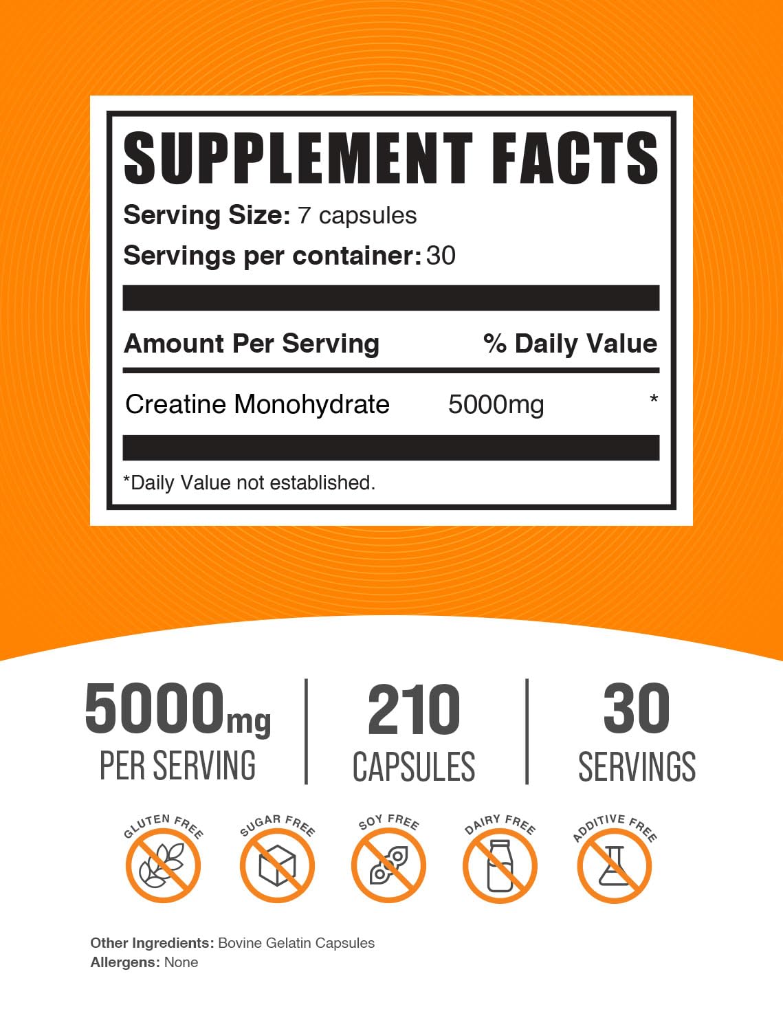 BulkSupplements.com Creatine Monohydrate Capsules - Micronized Creatine Pills - Gluten Free, 7 Capsules per Serving (5000mg), 420 Count (Pack of 1)