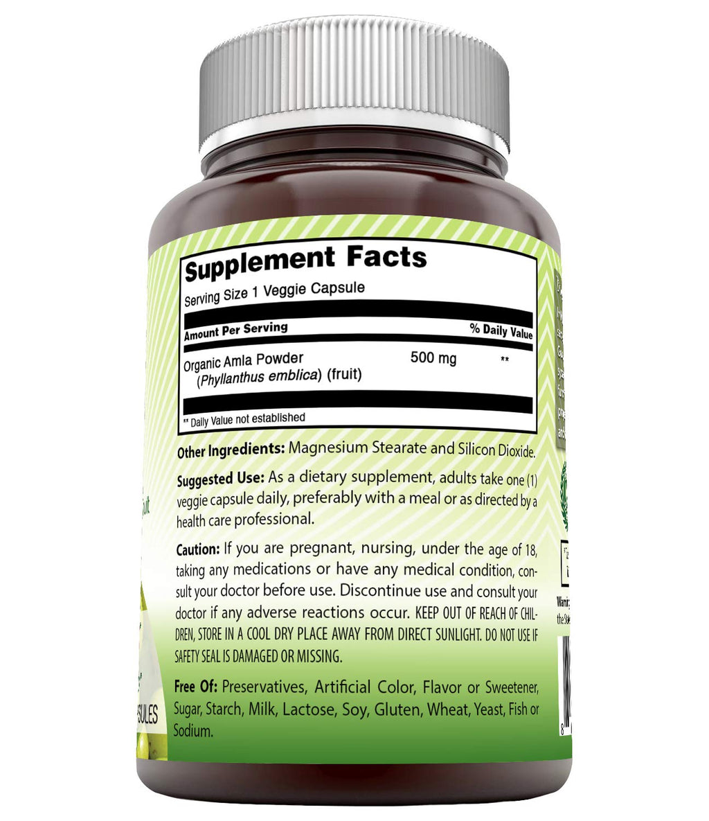 Amazing India Amla (Made with Natural Amla Fruit) 500 Mg 120 Veggie Capsules Supplement - Non-GMO, Gluten Free