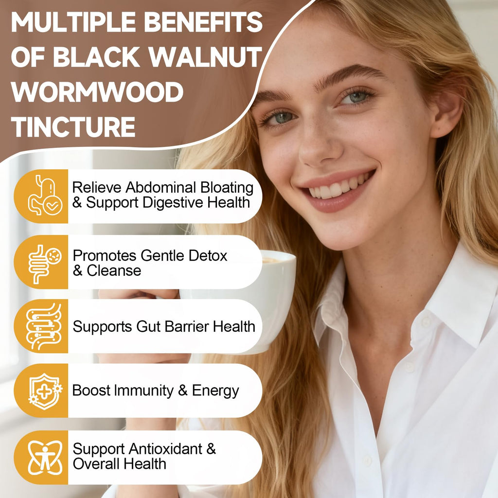 Wormwood Black Walnut Clove Cleanse Drops with Black Seed Oil, Pumpkin Seed, Oregano, Soursop, Neem, Berberine, Garlic, Rapid Gut Detox, Digestive & Gut Barrier Health, 23-in-1 with Liposomal, 2FL