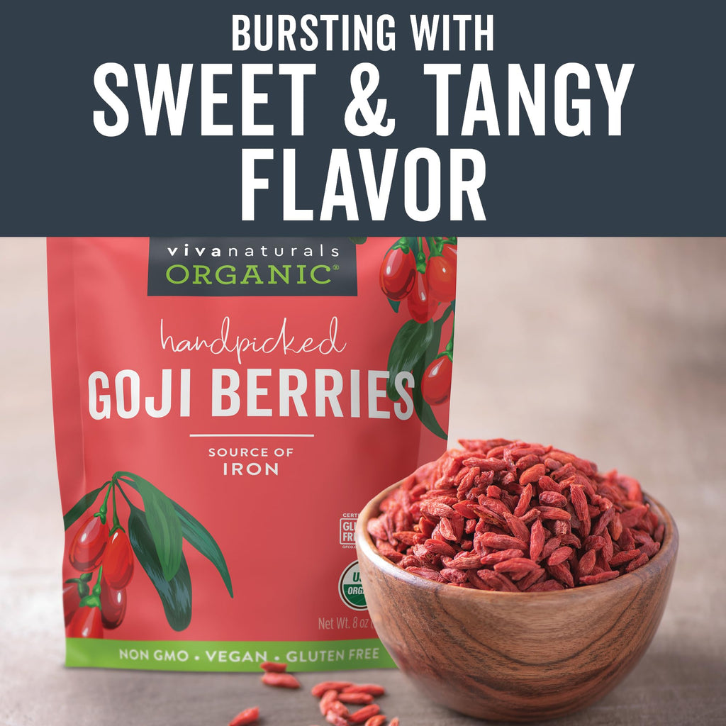 Viva Naturals Organic Dried Goji Berries, 1 lb (454 g) – Non-GMO, Vegan Wolfberries, Perfect for Goji Berry Tea, Smoothies, Baking & Snacking