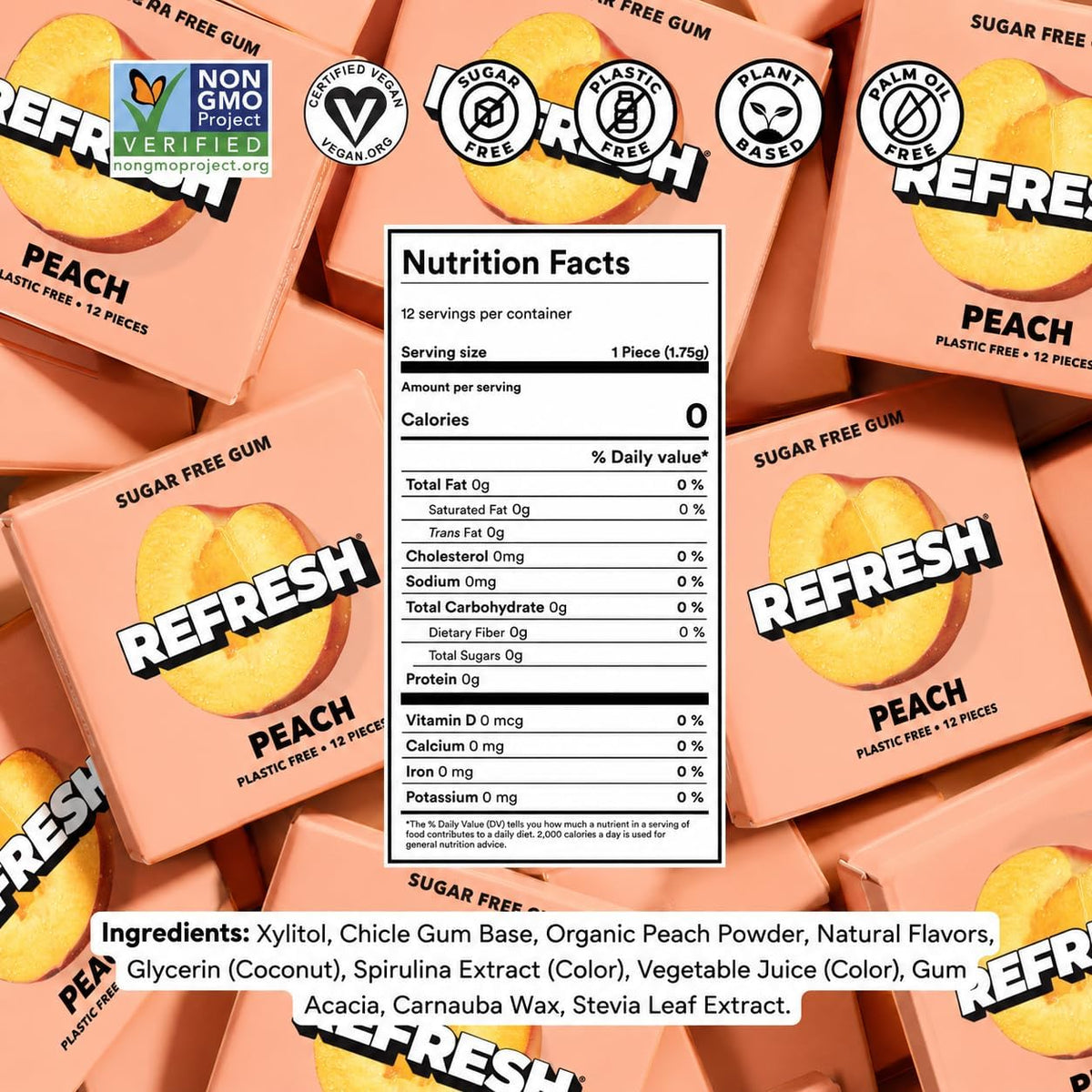 Refresh Sugar Free Chewing Gum with Xylitol, Garden Mint, 12 Pack