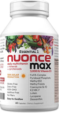 ANDREW LESSMAN Essential-1 nuonce max Multivitamin 3000 IU Vitamin D3 60 Small Capsules. 100 mcg Methyl B12. CoQ10 Lutein Lycopene Zeaxanthin. High Potency. No Additives. Ultra-Mild One Daily Capsule | Complete Daily Multivitamin & Mineral Formula with Es