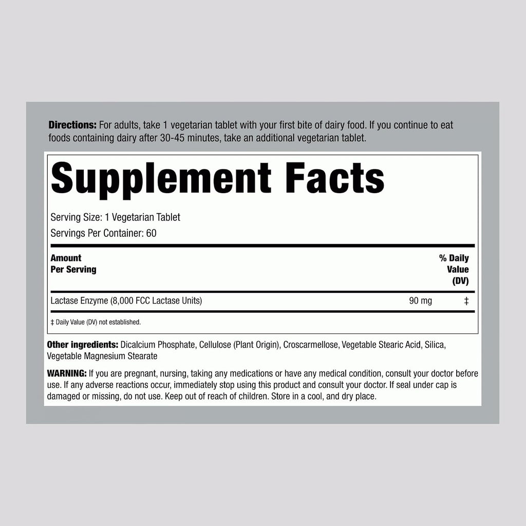 Piping Rock Fast Acting Lactase Enzyme | 8000 FCC | 60 Tablets | Dairy Relief Supplement | For Men and Women | Premium Formula | Vegetarian, Non-GMO, Gluten Free