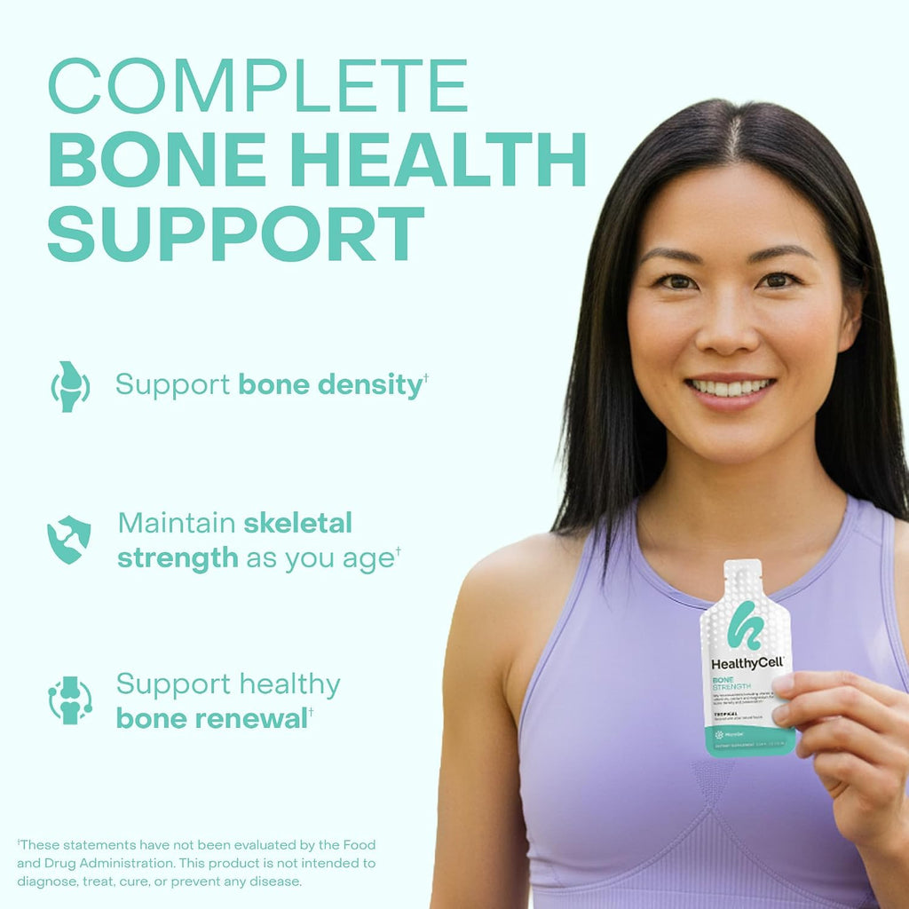 Healthycell Bone Strength Liquid Supplement - 30 Gel Packs, Tropical Flavor | Bone Health Supplement with Calcium, Magnesium, Vitamin D3 & Vitamin K2 for Bone Density & Preservation