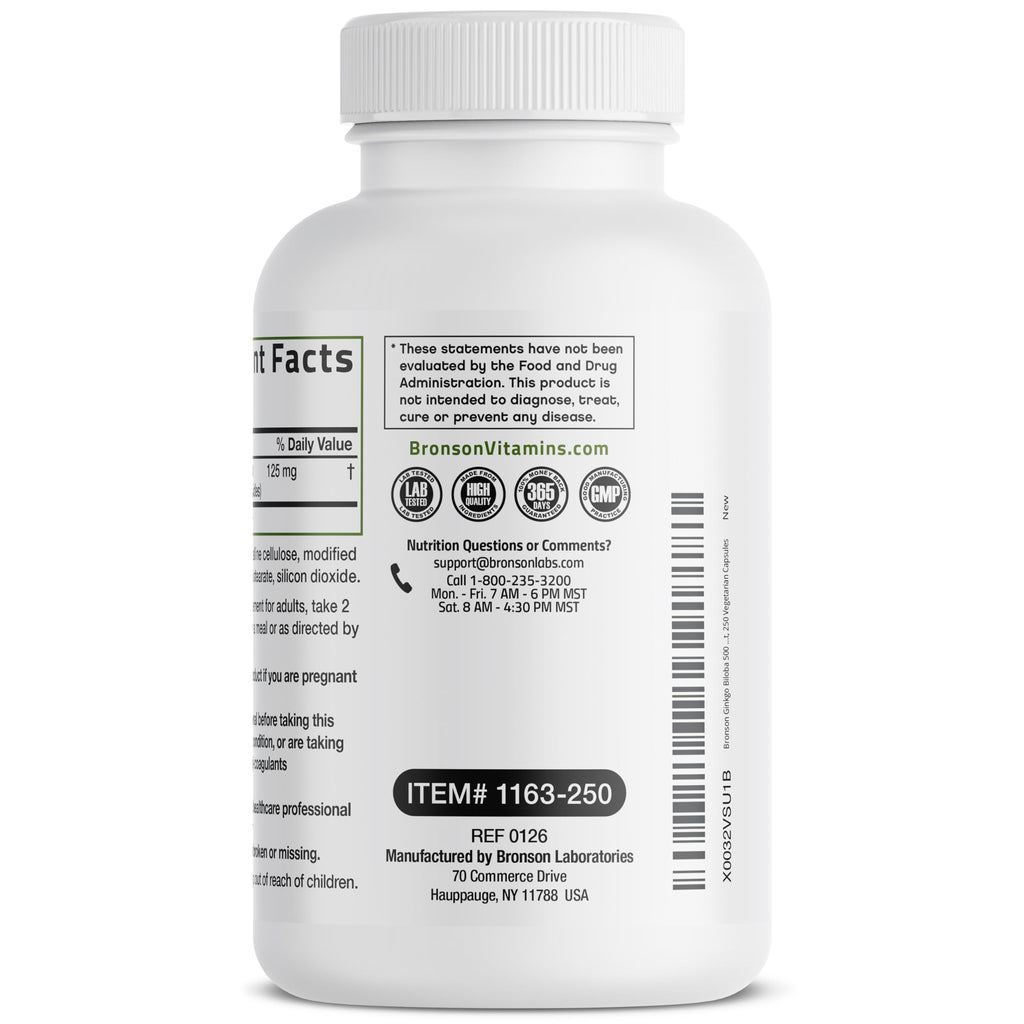 Bronson Ginkgo Biloba Extra Strength Brain & Memory Support 120 Capsules | Vegetarian, Non-GMO, Gluten Free, Soy Free, Memory, Cognitive & Brain Health Support