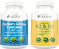 Purely Holistic Calcium Citrate Complex 1000mg + Vitamin D3 125mcg K2 MK7 90mcg - 365 Vegan Capsules + 150 Vegetarian Capsules Bundle - Made in USA