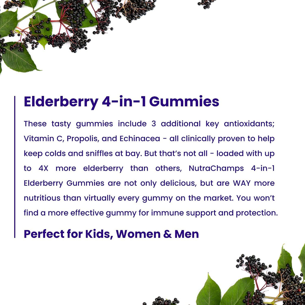 NutraChamps Elderberry Gummies with Vitamin C, Propolis & Echinacea - Immune System Support Gummy Vitamins for Adults & Kids - Max Strength 200mg Sambucus Antioxidant