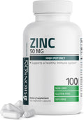 Bronson Zinc 50mg Complex High Potency Immune Support Supplement & Antioxidant and Skin Health - Non GMO, 100 Vegetarian Capsules