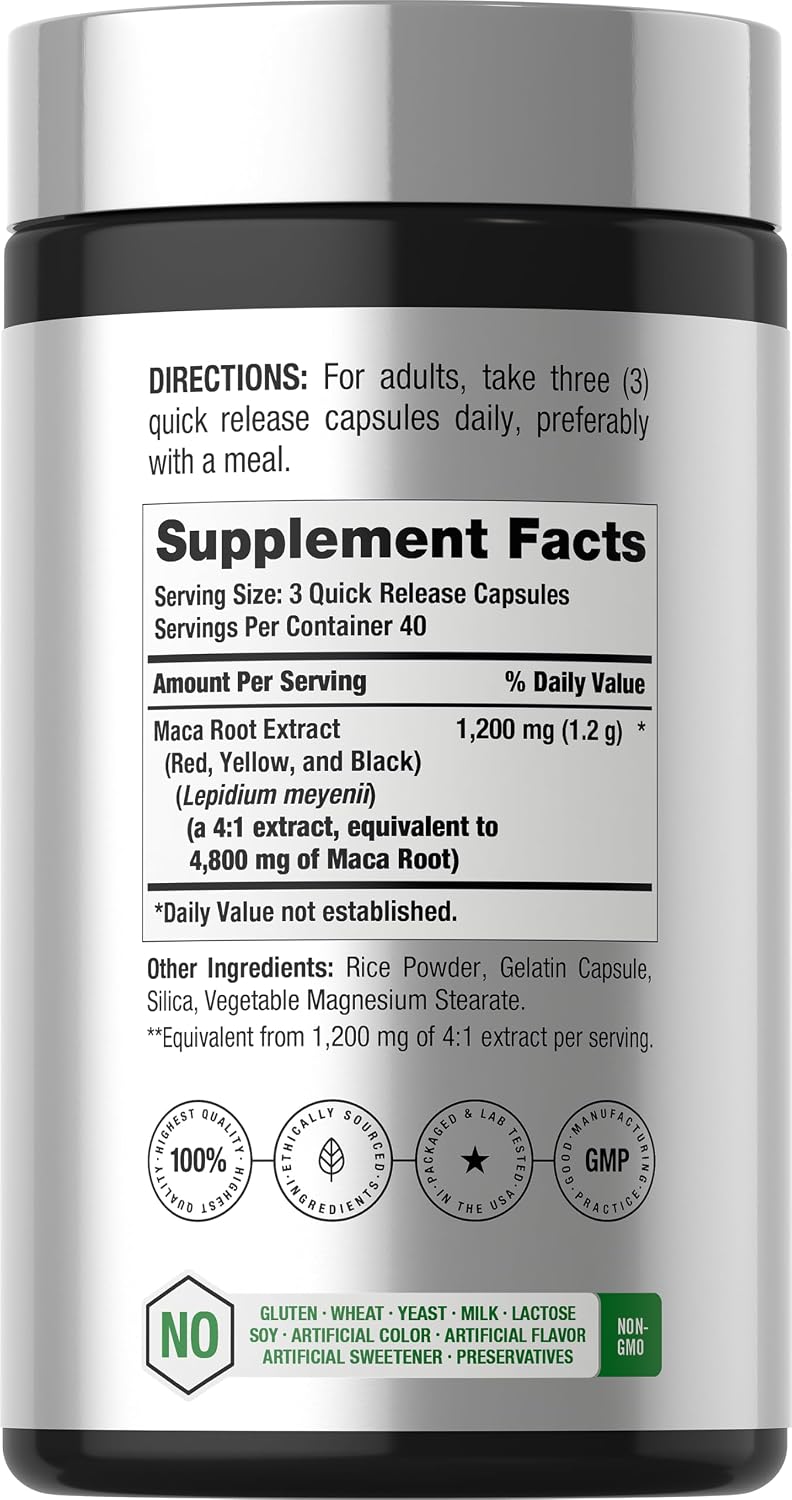 Horbäach Maca Root Capsules for Men and Women | 120 Pills | High Potency Extract | Non-GMO and Gluten Free Formula