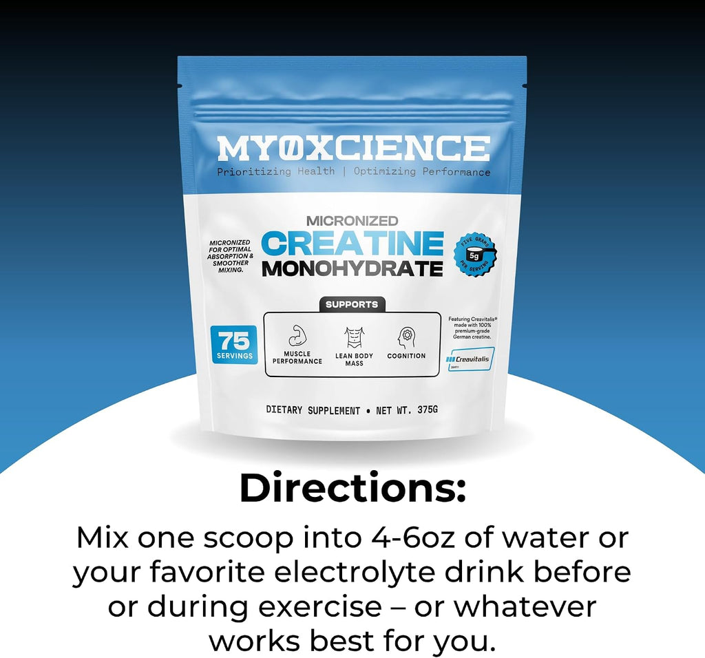 MYOXCIENCE Micronized Creavitalis Creatine | The World’s Purest Micronized Form of Creatine Monohydrate | Supports Muscle Performance, Lean Body Mass, & Cognition | 75 Servings