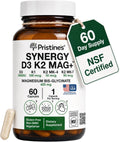 Pristine's NSF Certified Vitamin D3 K2 5000 IU with Magnesium, 60 Caps | Two forms of K2, MK-4 and MK-7, plus apigenin, L-theanine and magnesium glycinate. Non-GMO, gluten-free, NSF Certified.
