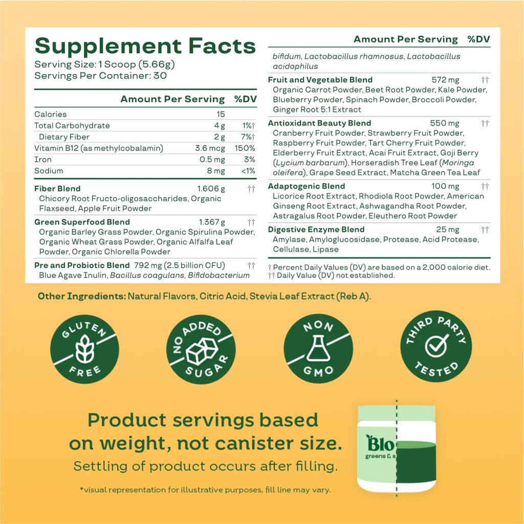 Bloom Nutrition Superfood Greens Powder, Berry, 30 Servings | Digestive Enzymes with Probiotics and Prebiotics, Gut Health, Bloating Relief for Women, Chlorella, Green Juice Mix