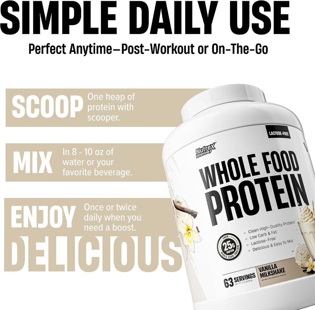 Whole Food Protein Powder - 25g Protein per Scoop, Lactose Free Protein with Beef Isolate, Collagen, Pea, Brown Rice, Chicken & Egg Protein, 0G Sugar, Keto Friendly, Vanilla Milkshake 63 Serv