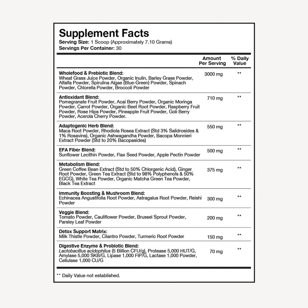 Terra Health Essentials® Super Greens | Organic Superfood Greens Powder | Gluten-Free Gut-Friendly Probiotics | 30 Servings