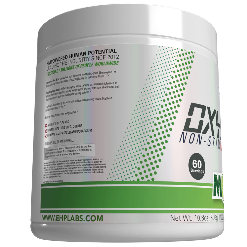 EHP Labs OxyShred Non Stimulant Pre Workout Powder - Stim Free Pre Workout, Caffeine Free Preworkout for Men & Women with L Glutamine & Acetyl L Carnitine - Peach, 60 Servings