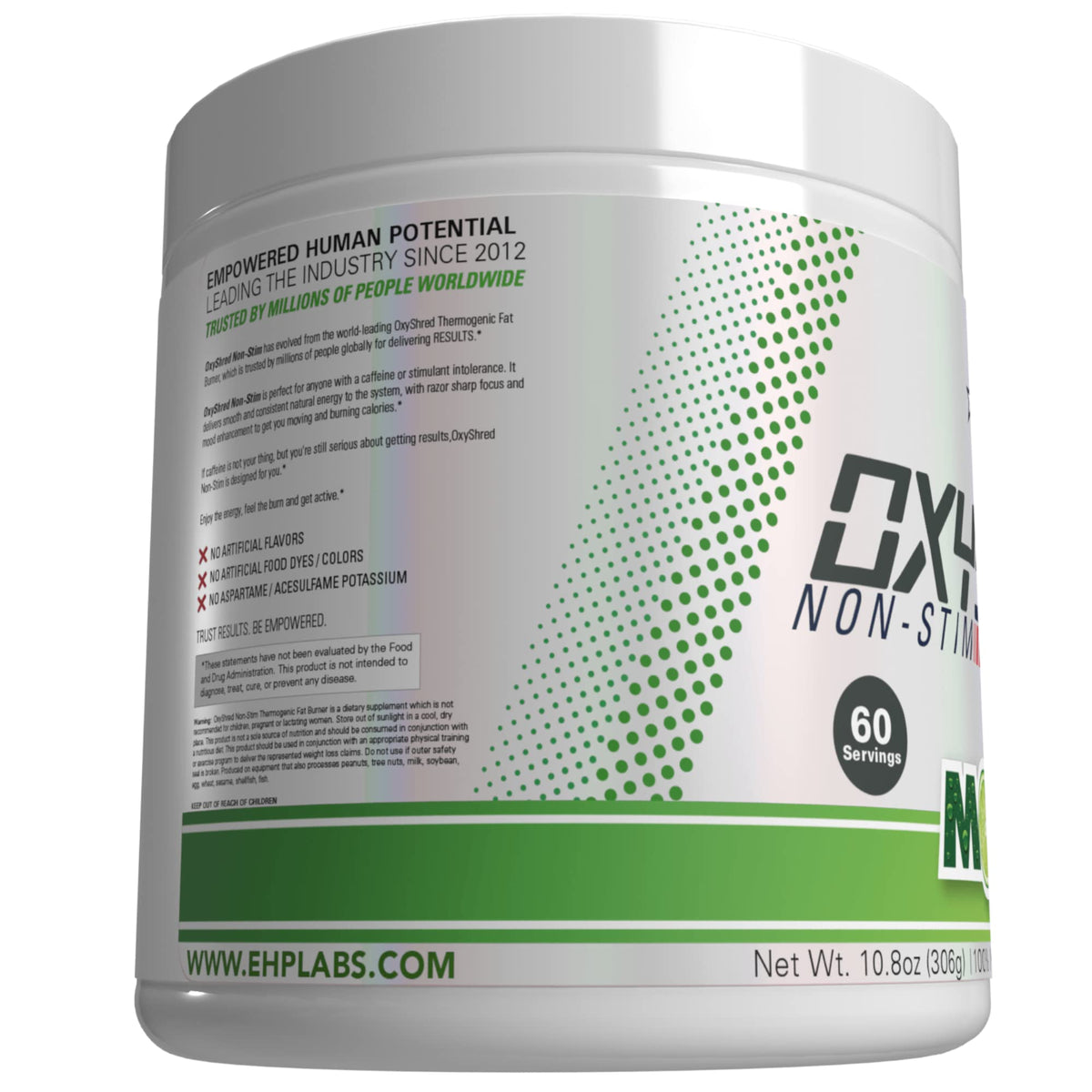 EHP Labs OxyShred Non Stimulant Pre Workout Powder - Stim Free Pre Workout, Caffeine Free Preworkout for Men & Women with L Glutamine & Acetyl L Carnitine - Peach, 60 Servings